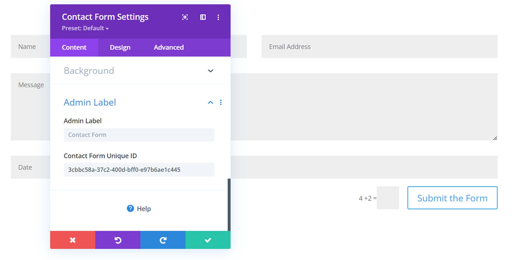 Divi Plugin Highlight Divi Contact Form Helper معرف فريد