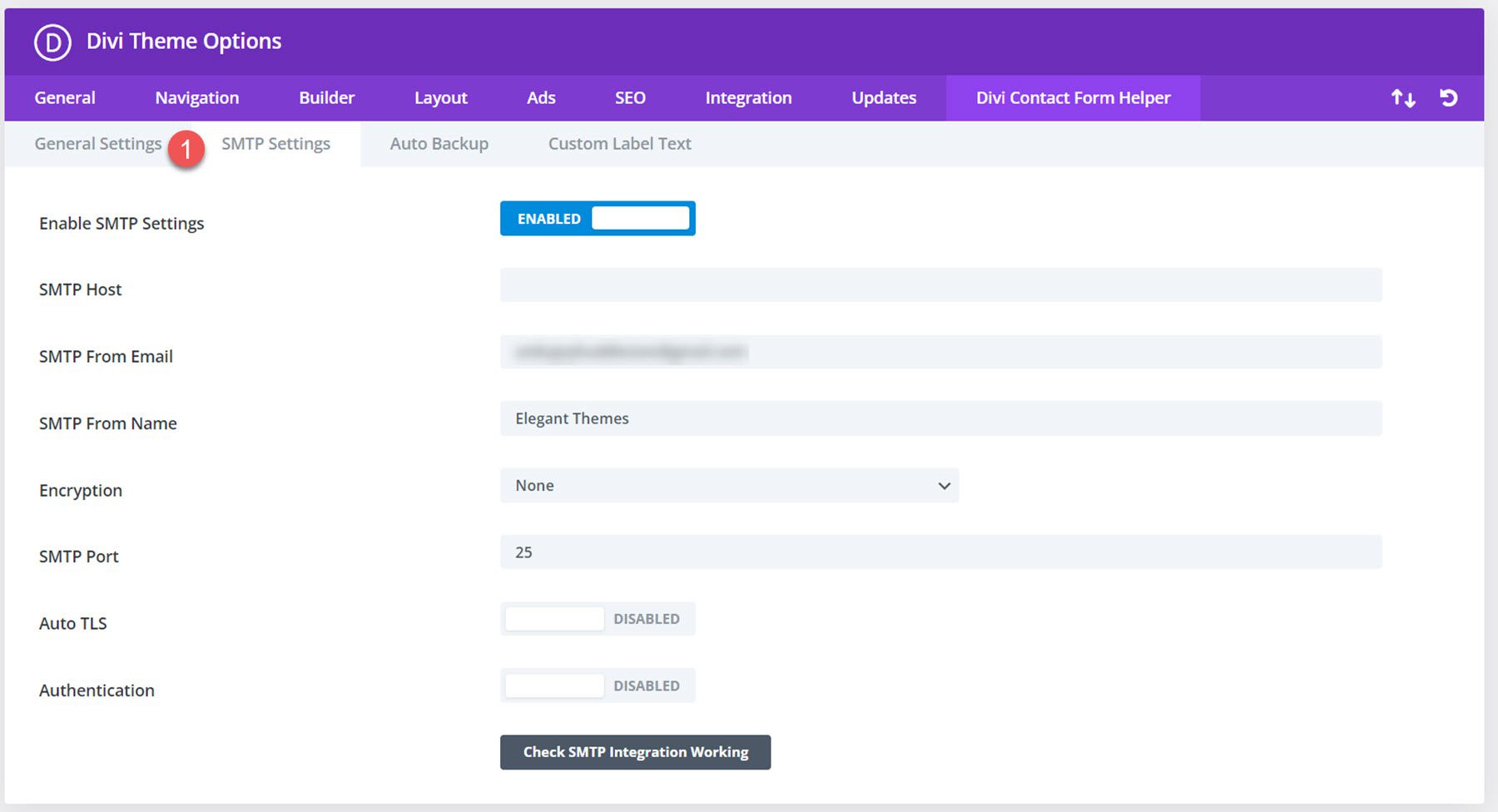 Divi Plugin Highlight Divi Contact Form Helper إعدادات SMTP