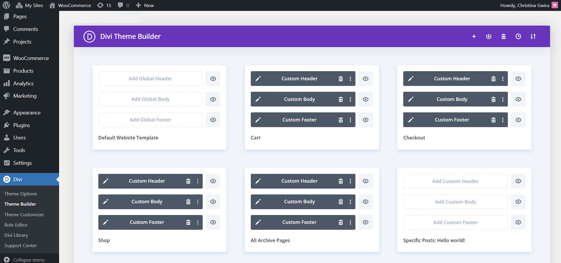 قوالب Divi و WooCommerce المخصصة في Theme Builder