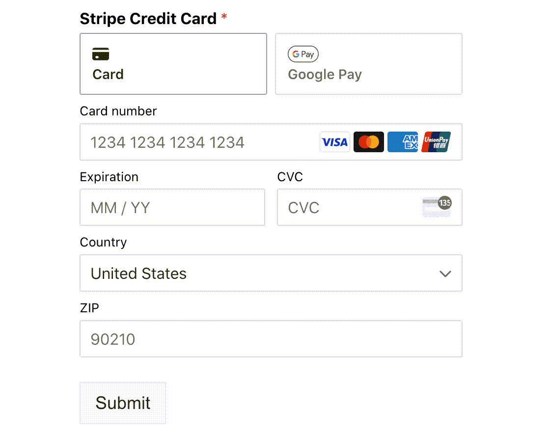 Stripe Credit Card field with Google Pay