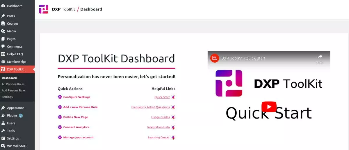 screenshot della dashboard di DXP ToolKit