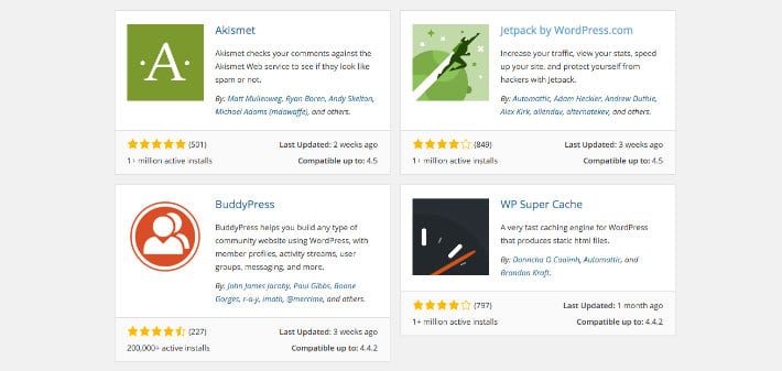 captura de pantalla de complementos en el directorio de complementos de WordPress