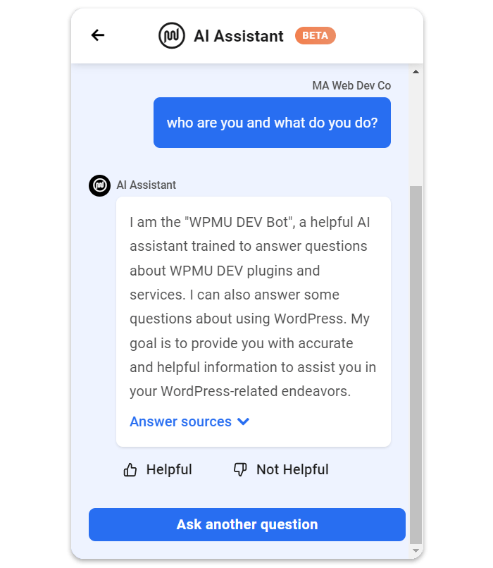 Interfaccia WPMU DEV Ai Assistant.