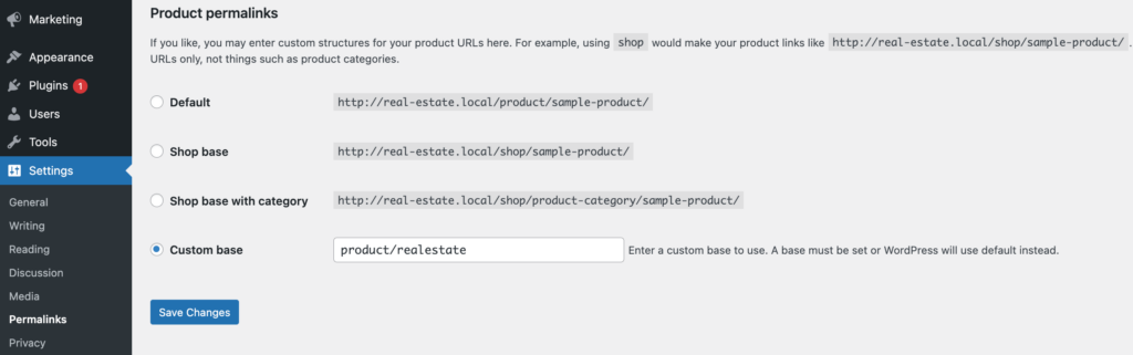 mude os links permanentes do produto