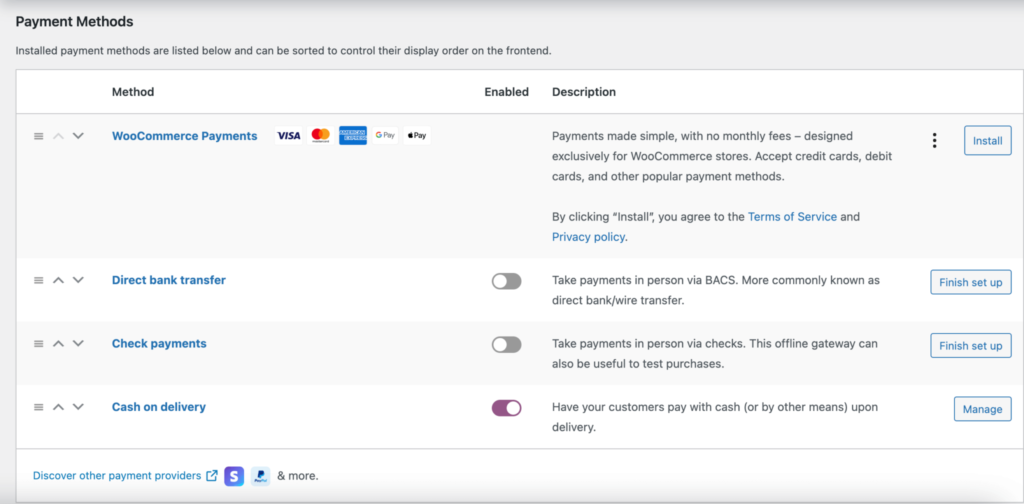 Gateways de pagamento disponíveis no Dokan