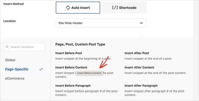 insertsnippetbeforecontent SeedProd Insert snippet before content