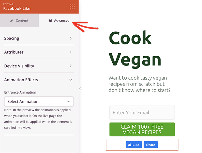 gelişmiş facebook benzeri düğme ayarları SeedProd Advanced Facebook like button settings