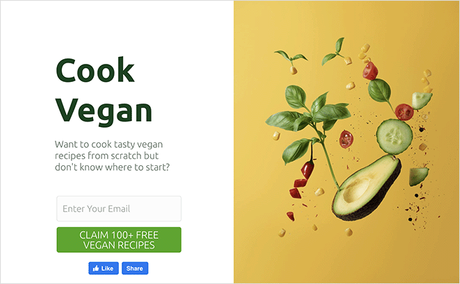 facebooklike butonlu açılış sayfası SeedProd Landing page with facebook like button