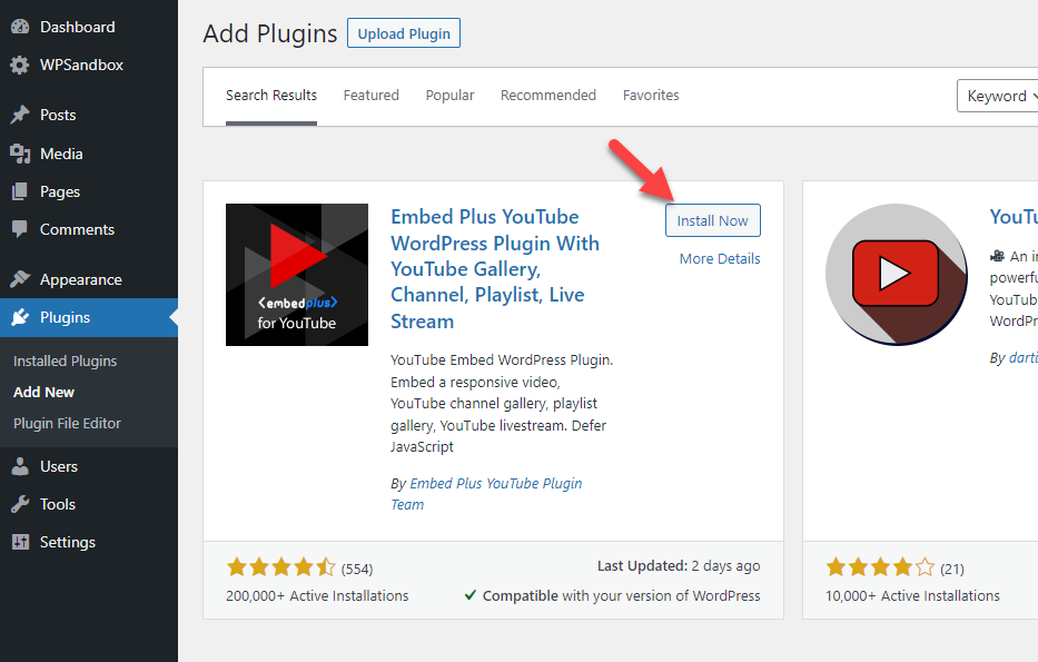 تثبيت embed plus - تضمين مقاطع فيديو YouTube في WordPress