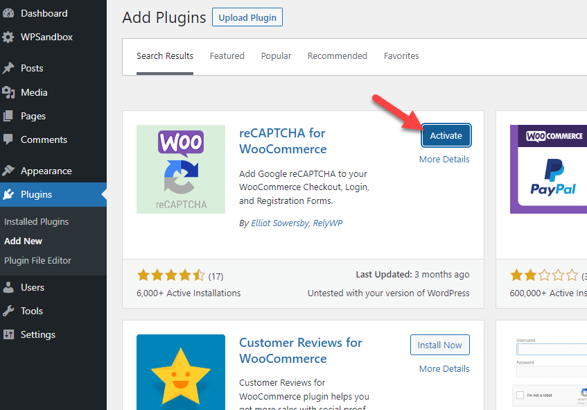 активировать recaptcha для woocommerce