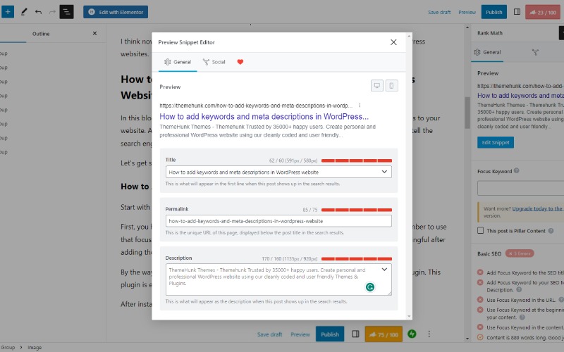 Cómo agregar palabras clave y meta descripciones en el sitio web de WordPress 11 Snippet