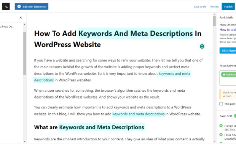 Cómo agregar palabras clave y meta descripciones en el sitio web de WordPress 12 keywords
