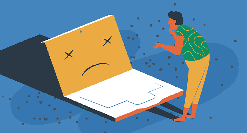 Un sito Web infelice con una faccia triste.
