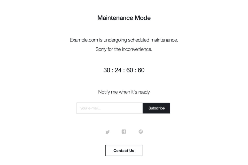 Una schermata della modalità di manutenzione di base con campo e-mail.