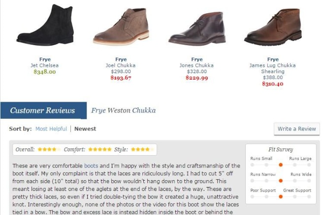 Halaman produk Zappos
