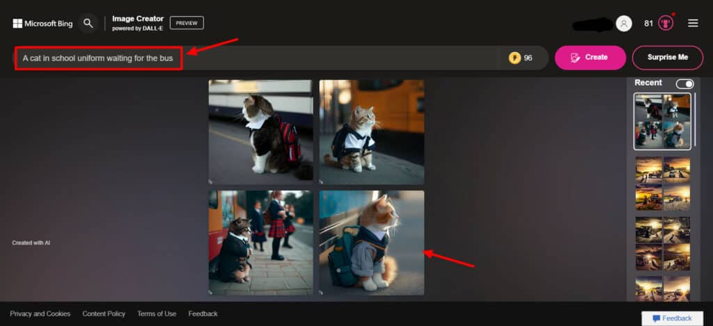 Menyediakan prompt di Bing Image Creator