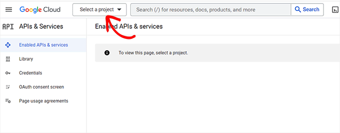 Нажмите кнопку «Выбрать проект». Click Select Project button