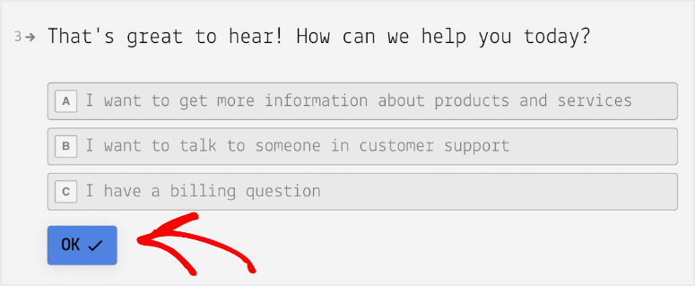 Opzione Typeform selezionata - WPForms - IsItWP - Rilevatore di temi WordPress gratuito typeform final question