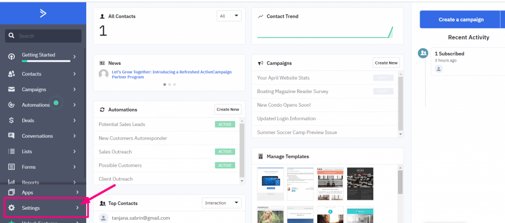 احصل على مفتاح API وعنوان URL من ActiveCampaign