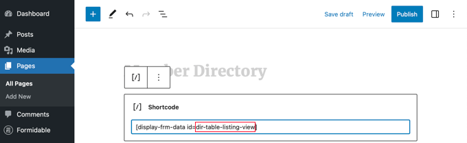 在表格中顯示目錄的簡碼 Shortcode to Display the Directory in a Table