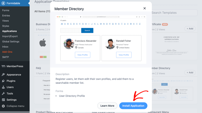 安裝會員目錄應用程序 Installing the Member Directory Application