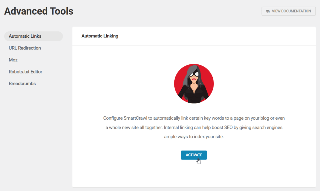 SmartCrawl - Erweiterte Tools: Aktivieren Sie die automatische Verknüpfung.