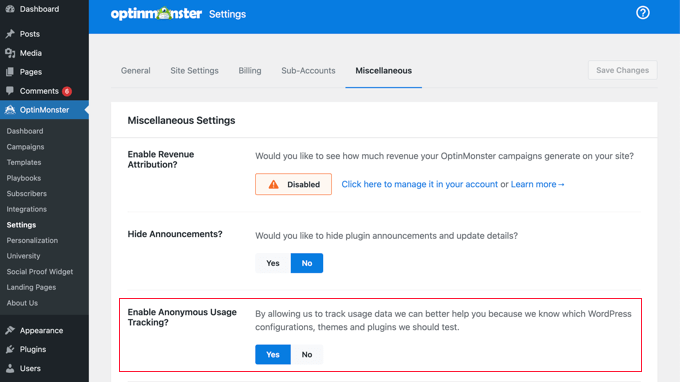 OptinMonster 要求您共享匿名使用跟踪 OptinMonster Asks You to Share Anonymous Usage Tracking