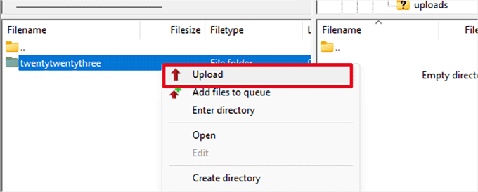 テーマフォルダをアップロード Upload theme folder
