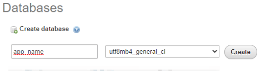 Formularz Utwórz bazę danych w PHPMyAdmin
