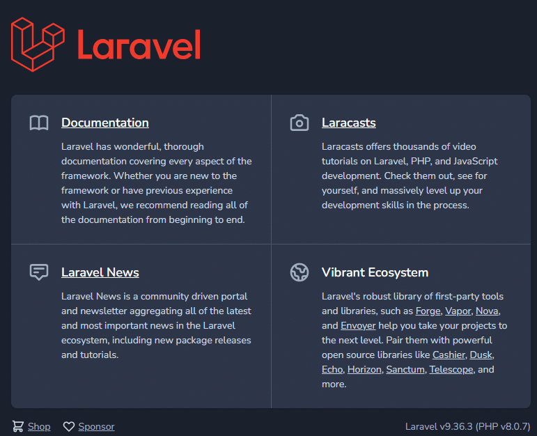 Strona główna serwisu Laravel