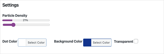 partículafondowppconfiguración de partículas SeedProd Particle Background WP particle customization options