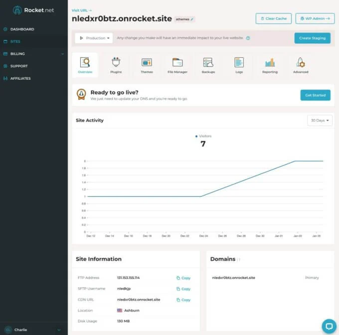 لوحة تحكم موقع Rocket.net