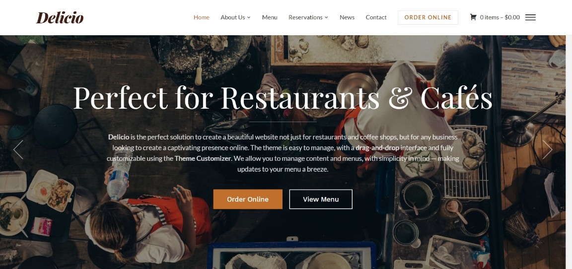Tema de WordPress para restaurante Delicio