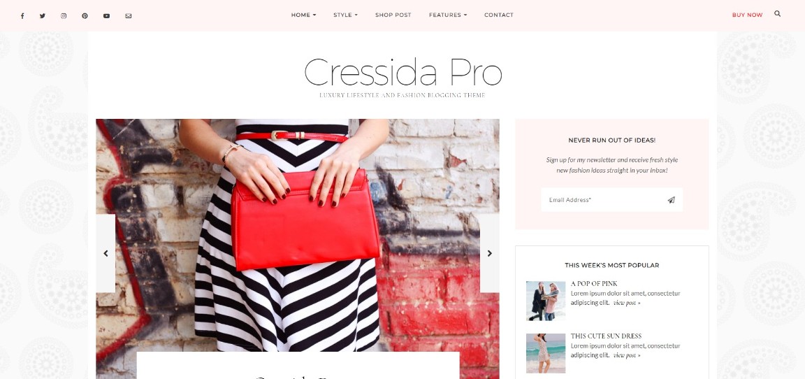 Demostración del tema Cressida Pro Luxury Lifestyle and Fashion Blogging