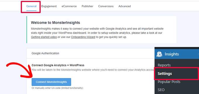 Conectar MonsterInsights Connect MonsterInsights
