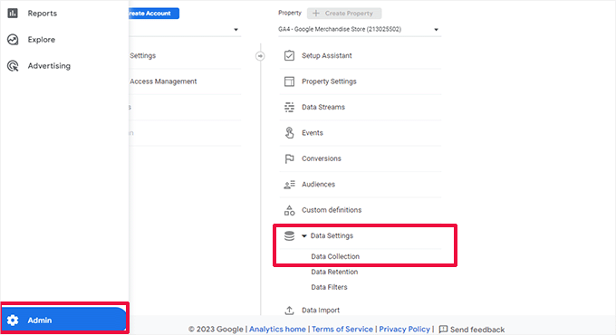 Configurações de dados do administrador Admin data settings