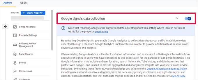 Ative a coleta de dados de sinais do Google Turn on Google signals data collection