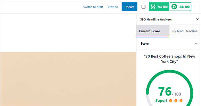 Pontuação Tudo em Um SEO TruSEO All in One SEO TruSEO score