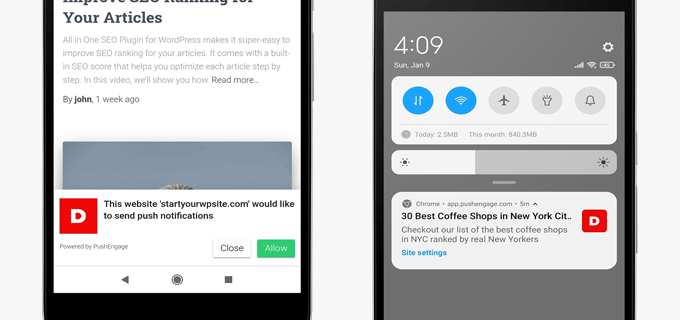 Notificações push da web móvel Mobile web push notifications