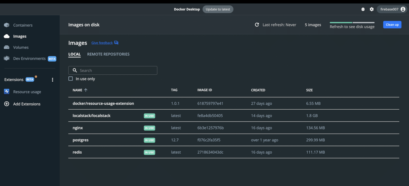 Убедитесь, что ваш образ Redis запущен и работает с рабочего стола Docker.