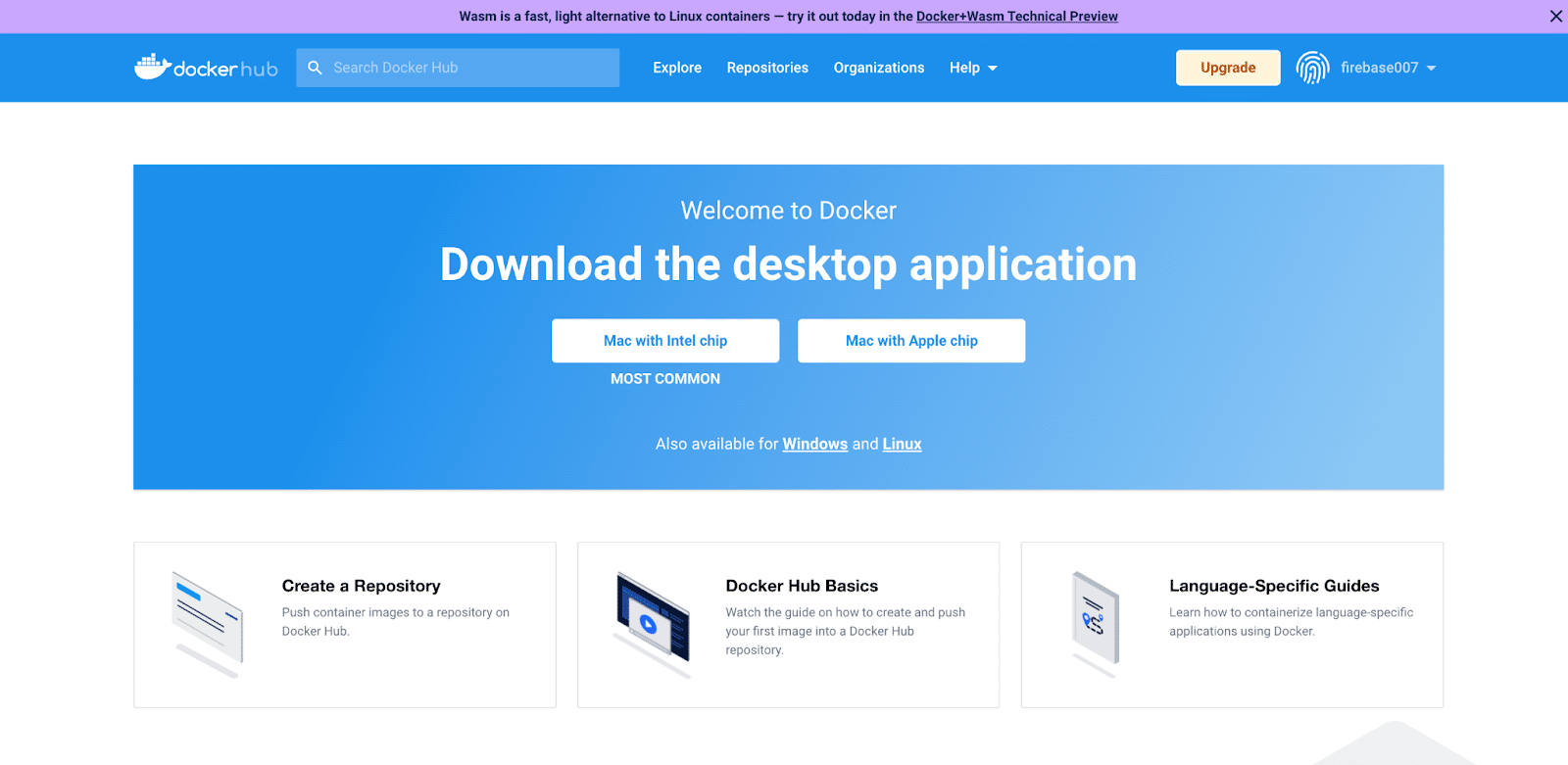 Страница загрузки для Docker Desktop с параметрами для операционных систем.