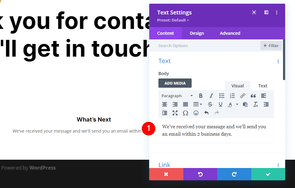 Crea una pagina con un messaggio personalizzato