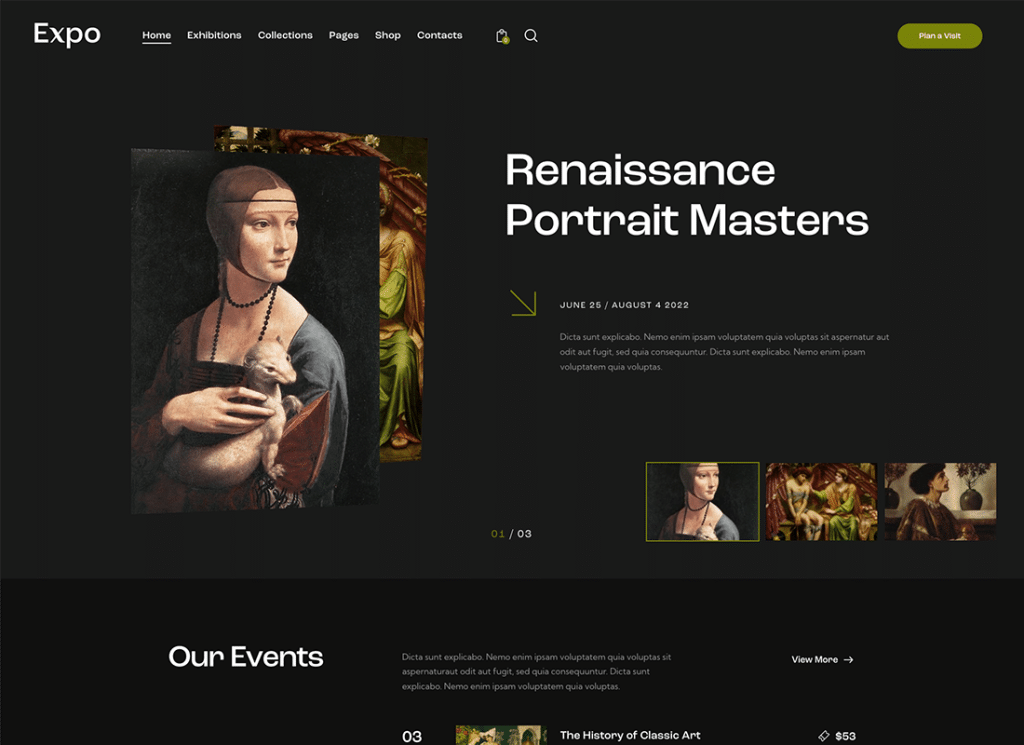 엑스포 | 현대 미술 및 사진 갤러리 WordPress Theme