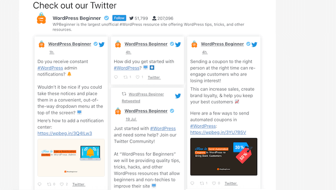 Smash Balloon을 사용하여 만든 Twitter 피드 A Twitter feed, created using Smash Balloon