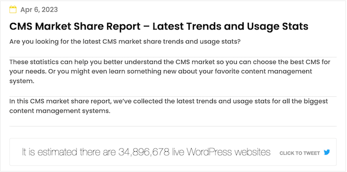 WordPress의 클릭 투 트윗 상자의 예 An example of a click to tweet box in WordPress