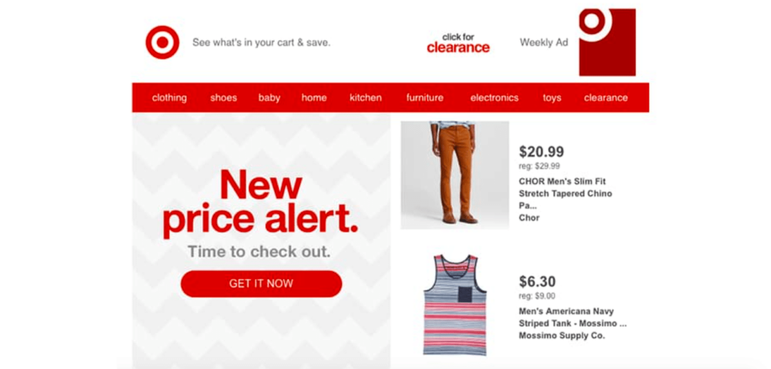 Target cart abandon email and CTA button