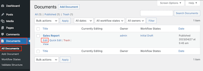 WordPress でドキュメントの設定を編集する Editing a document's settings in WordPress