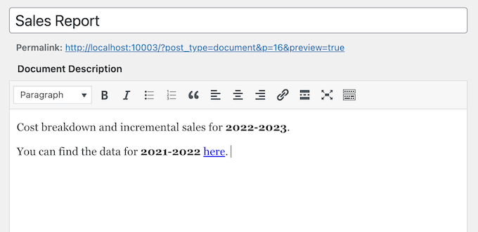 WordPress ドキュメントへの説明の追加 Adding a description to WordPress documents