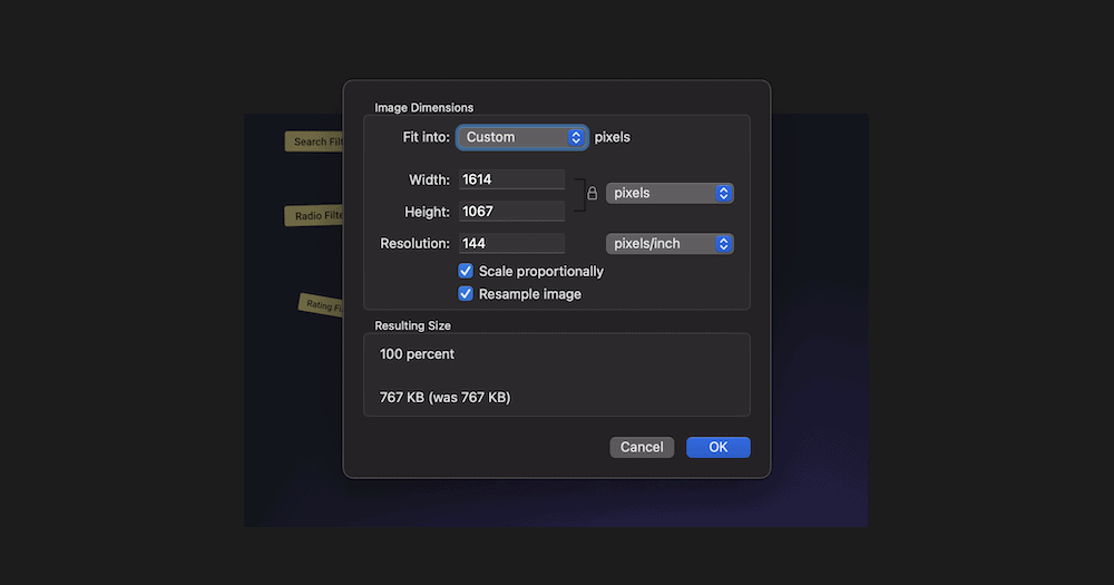 แอปดูตัวอย่าง Mac แสดงวิธีลดขนาดภาพ