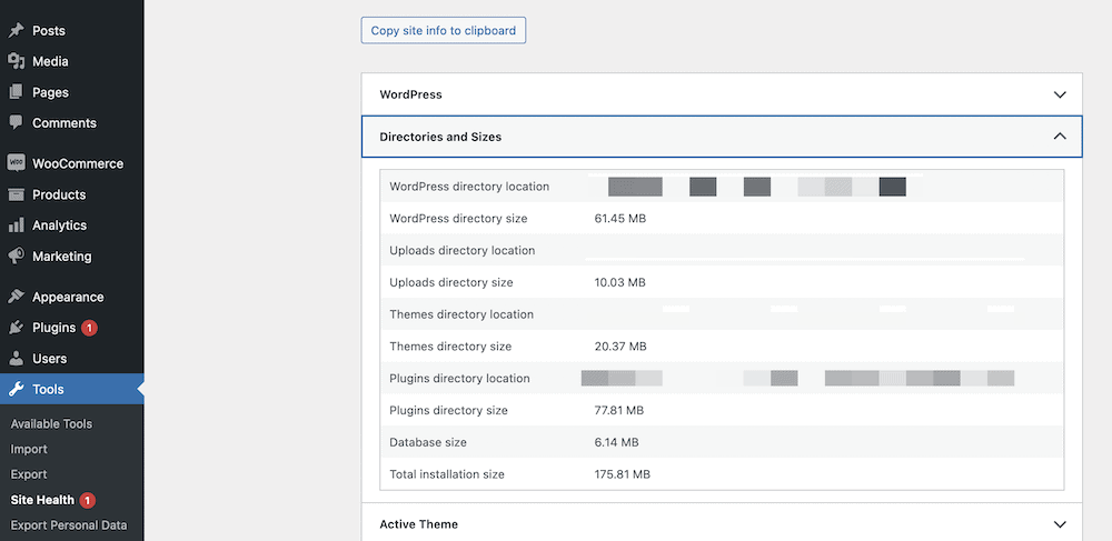 หน้าจอความสมบูรณ์ของเว็บไซต์ WordPress